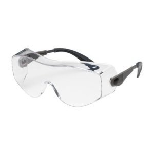 Bouton® 250-98-0000 OverSite™ OTG Protective Glasses, Anti-Scratch, Clear Lens, Rimless Frame, Black/Gray, Polycarbonate/TPR Frame, Polycarbonate Lens, ANSI Z87.1+, CSA Z94.3