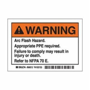 Brady® EL-1 Arc Flash Label, 5 in W, Legend: Warning - Arc Flash Hazard. Appropriate PPE Required. Failure To Comply Can Result in Death or Injury. Refer to NFPPA 70 E., B-302 Polyester